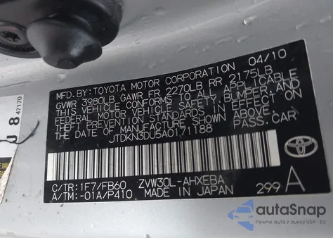 2010 Toyota Prius Ii z USA, uszkodzony, nr VIN JTDKN3DU5A0171188